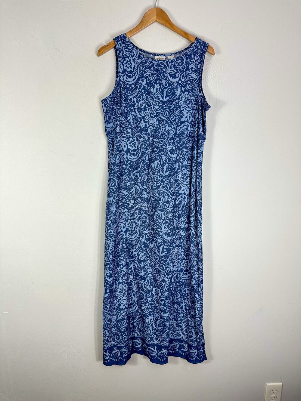 Villager Sport Liz Claiborne Blue Paisley Empire Waist Maxi Dress